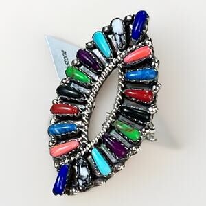 New Huge Navajo T Benally Sz 8.25 Ring Sterling Silver Multi-Stone Cluster 6.2g